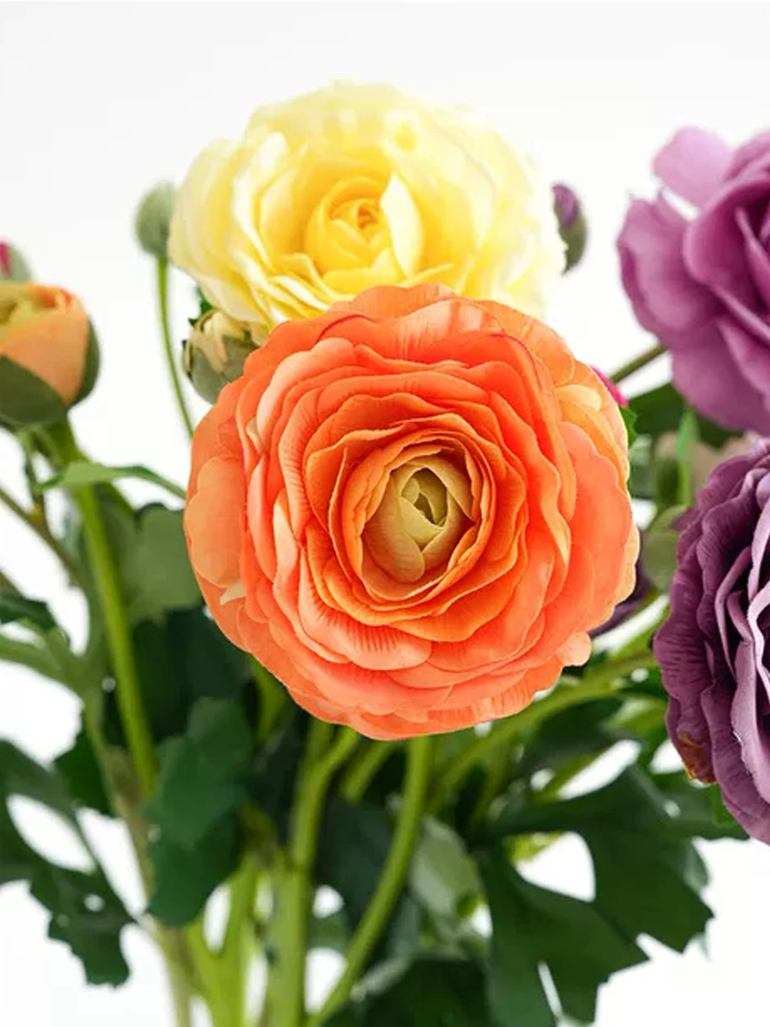 Artificial Ranunculus Flowers 3 Stems Faux Persian Buttercup Real Touch Flower Wedding Bouquet Vase Arrangement Home Decor - view 2