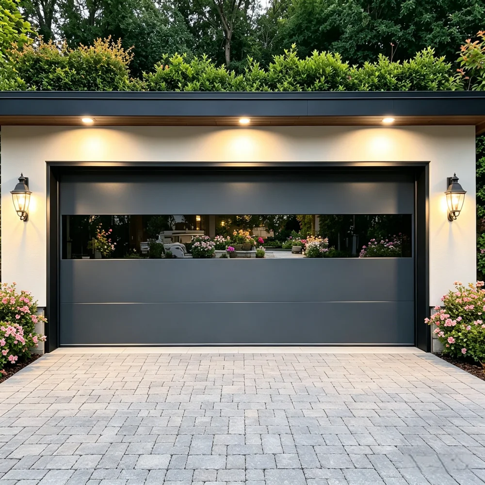 Villa Embedded Tempered Glass Aluminum Alloy Garage Door High Security Heavy Duty Garage Door Fireproof Theft Proof Garage Door