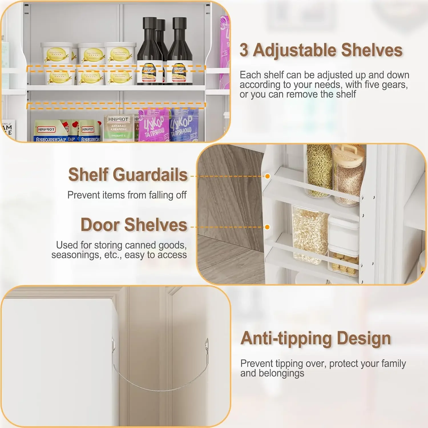 [Oferta de tempo limitado, folga! ] Armário de despensa de cozinha de metal de 51", armários de armazenamento com 2 portas e 3 prateleiras ajustáveis, branco F