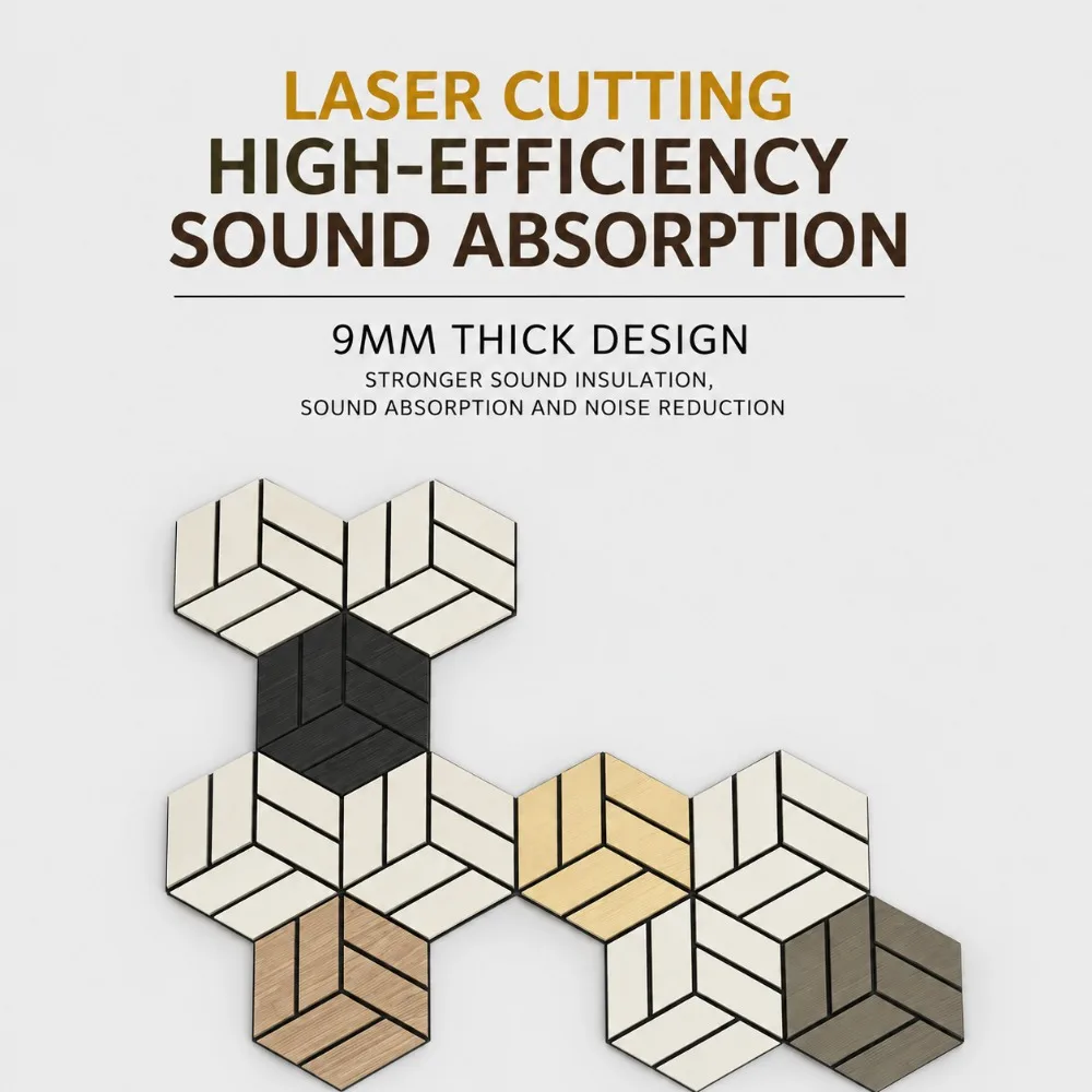 Picture 4: PVC Wood Grain Hexagon Acoustic Panels, Self-Adhesive Polyester Felt Slat Wall Tiles for Sound Absorption and Stylish Home Decor