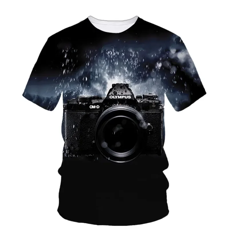 Summer New Fashion Camera Lens 3d HD Printing Summer Men's Personality T-shirt Fashion Street Trend Short Sleeve Creative Haraju