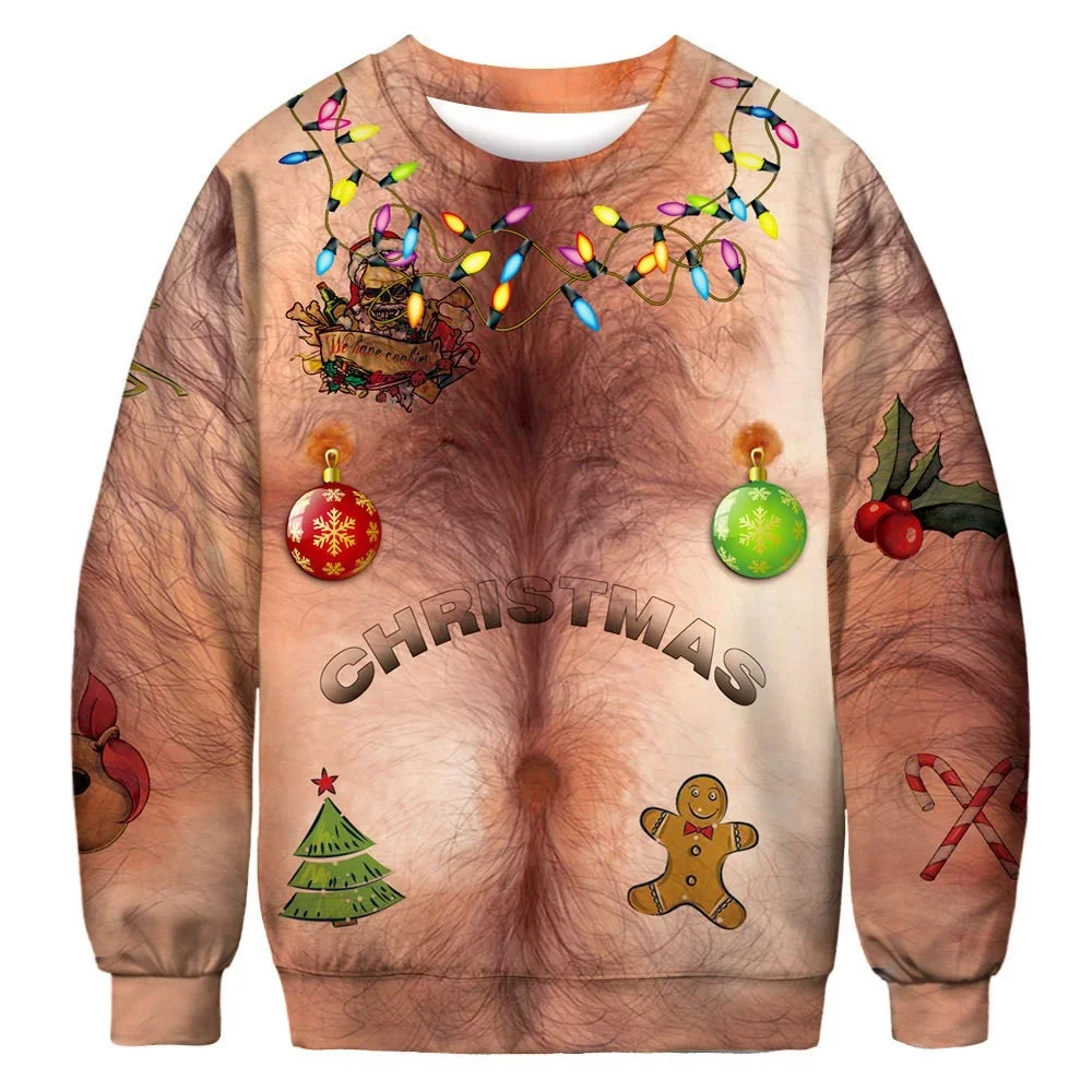 23Men Women Tacky Xmas Sweater 3D Christmas Dog Snowflake Bell Reindeer Santa Printed Holiday Party Jumper Christmas Sweatshirt