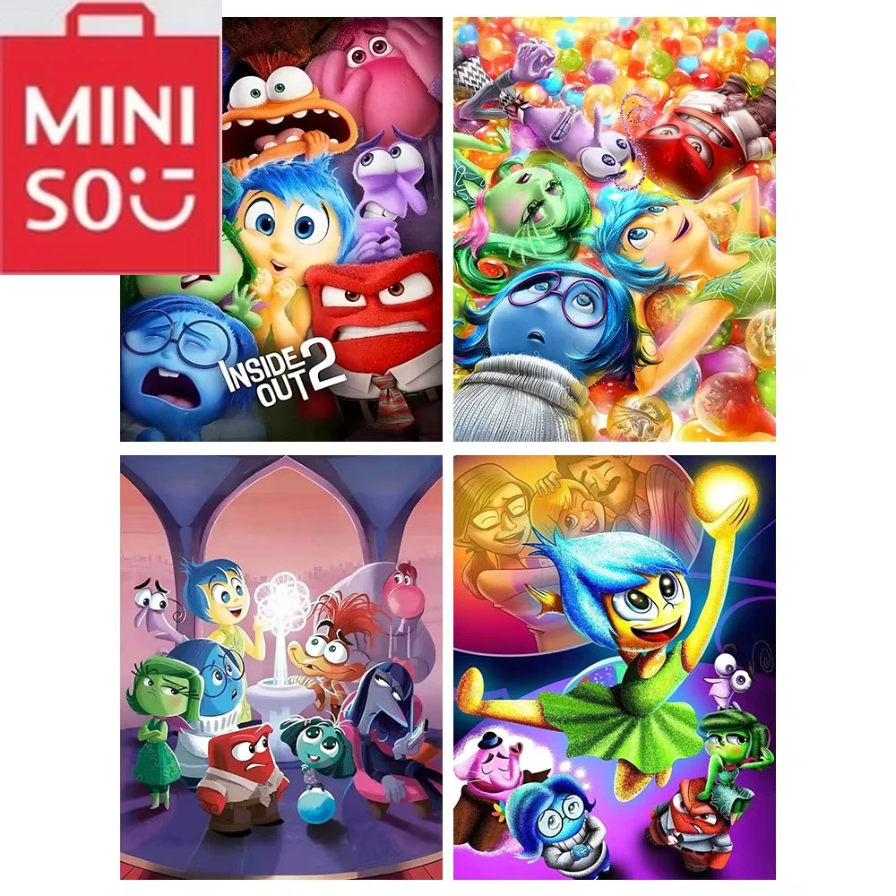 MINISO Inside Out 2 Cartoon-Bohrer, rund/quadratisch, 5D-Diamantgemälde zum Selbermachen, Kunst, Mosaik, Heimdekoration, Geschenk, rahmenlos
