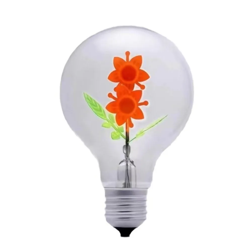 

Energy Saving Rose Flame Light Bulb Sunflower Heart Art Light Bulb Screw Holder Love Creative Night Lamp Festival