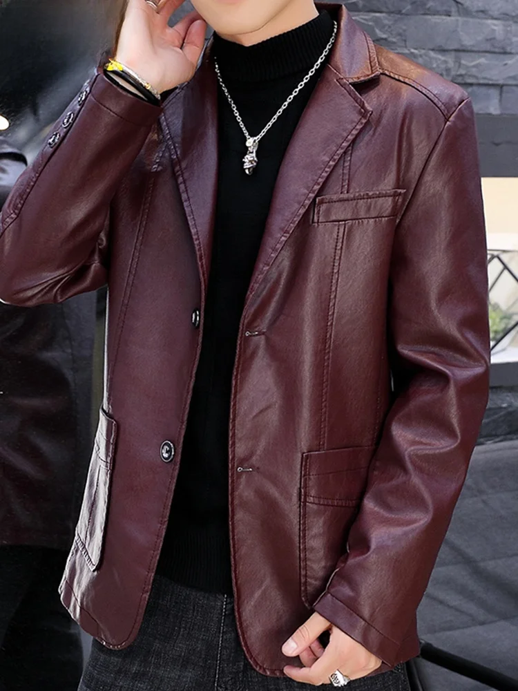 

TUCANO Genuine Leather Jaet Men's Warm Fce Lined Coat Pure Color Winter New Sle Middle-aged Casual Faion Coat