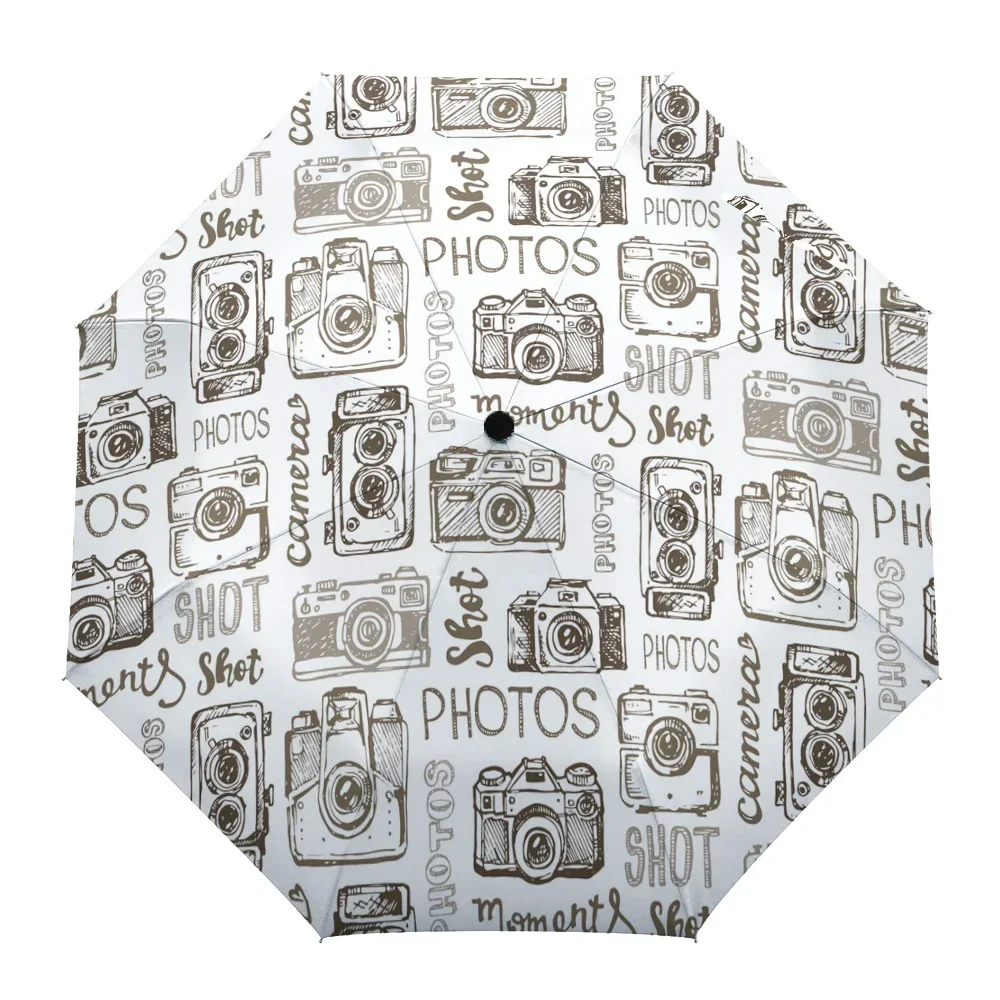 

Antique Camera Art Retro Print Women Men Rain Umbrella Three Folding Girl Durable Portable Non Automatic Umbrellas Gift Parasol