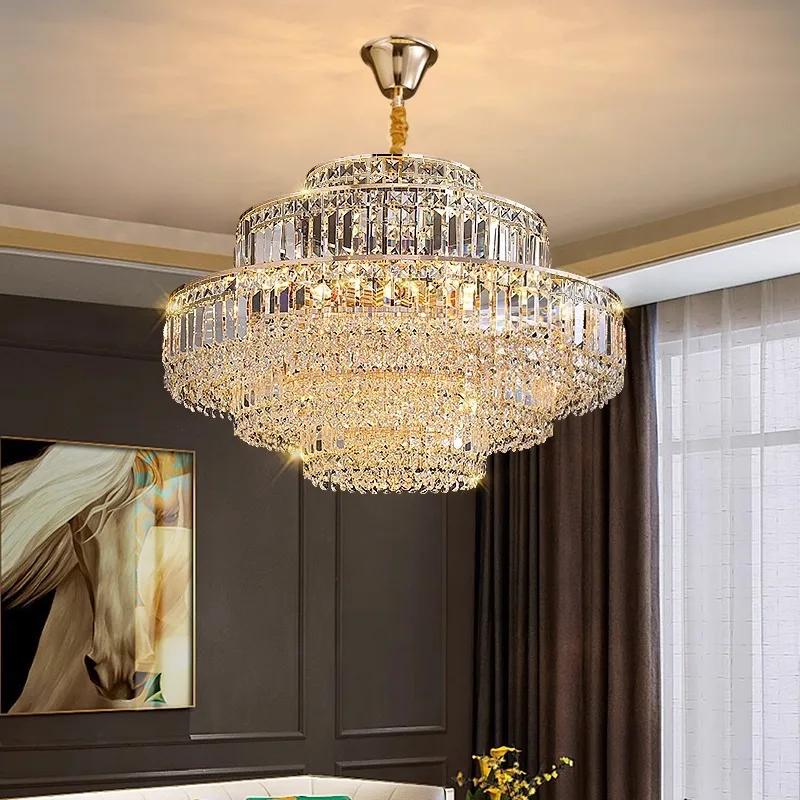 

LED Luxury K9 Crystal Big Ceiling Chandeliers Lighting Fixture Hanging Light Modern Designer Foyer Decor Lustre Living Room