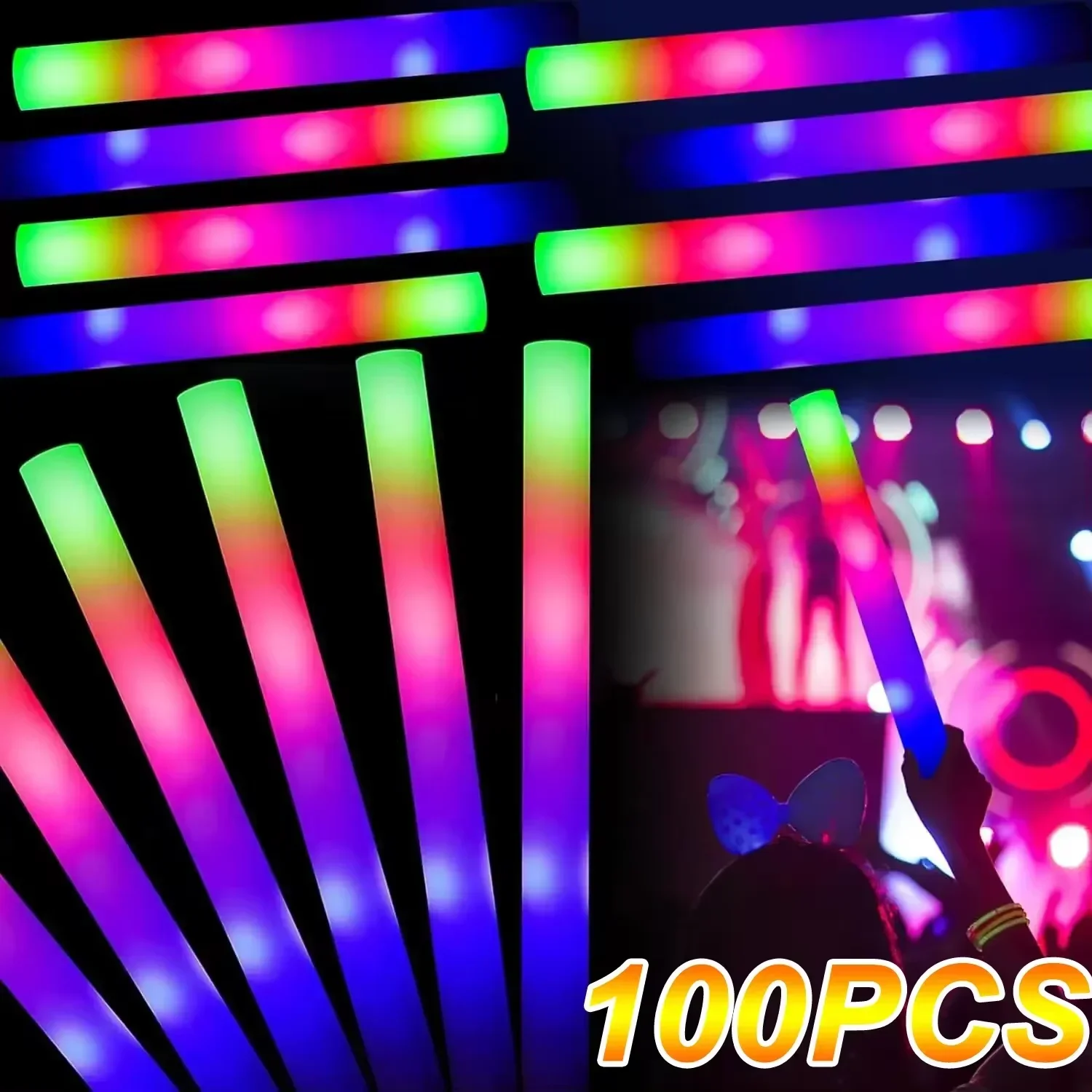 

50Pcs LED Glow Sticks Bulk Colorful RGB Glow Foam Stick Cheer Tube Dark Light for Xmas Birthday Wedding Party Supplies