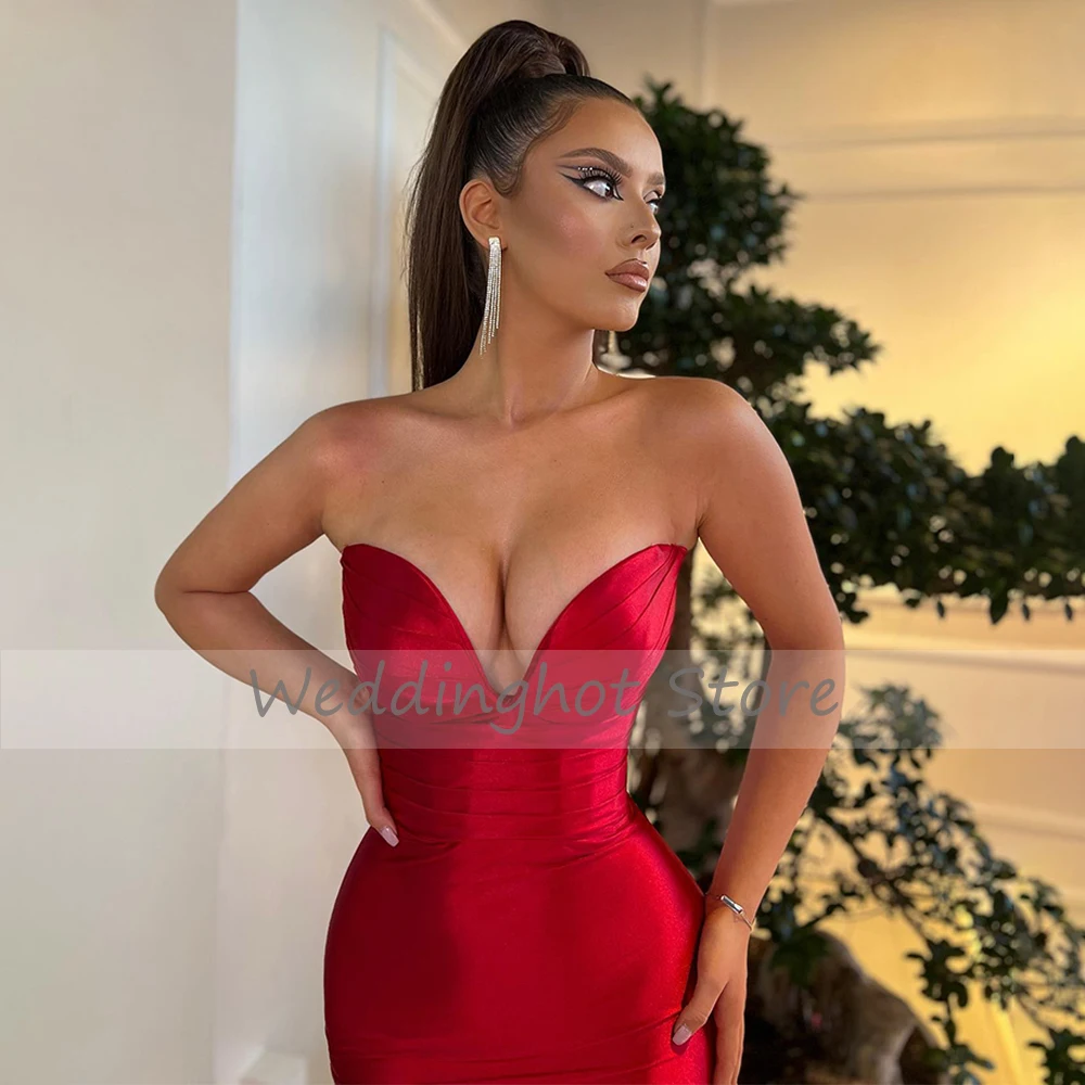 Burgundy Evening Dresses 2023 Mermaid V Neck Satin Sexy  Gowns for Women  Backless Trumpet Simple Prom Party Dress