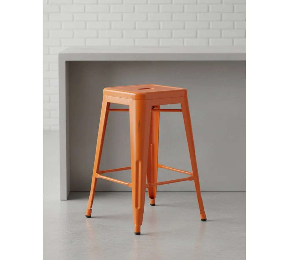 

24" High Backless Orange Metal Indoor-Outdoor Counter Stool, Stackable, Heavy Duty 500lb Capacity, Commercial Grade