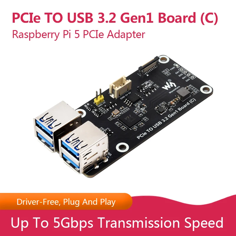 

Плата PCIe на USB 3,2 Gen1 (C) для Raspberry Pi 5, скорость передачи до 5 Гбит/с, без драйверов, Plug And Play, адаптер RPi5 PCIe