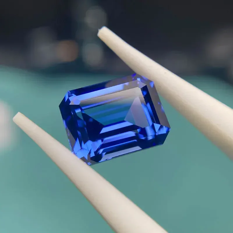 Ruihe New Hand Made Cornflower Blue Color Lab Grown Sapphire High Quality Emerald Cut Gemstones for DIY Jewelry Rings Design