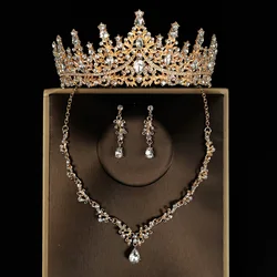 Full Of Charming Style Vintage Classical Champagne-color Ladies' Tiara Necklace Earrings 4 Pcs Set âFor Wedding Bride