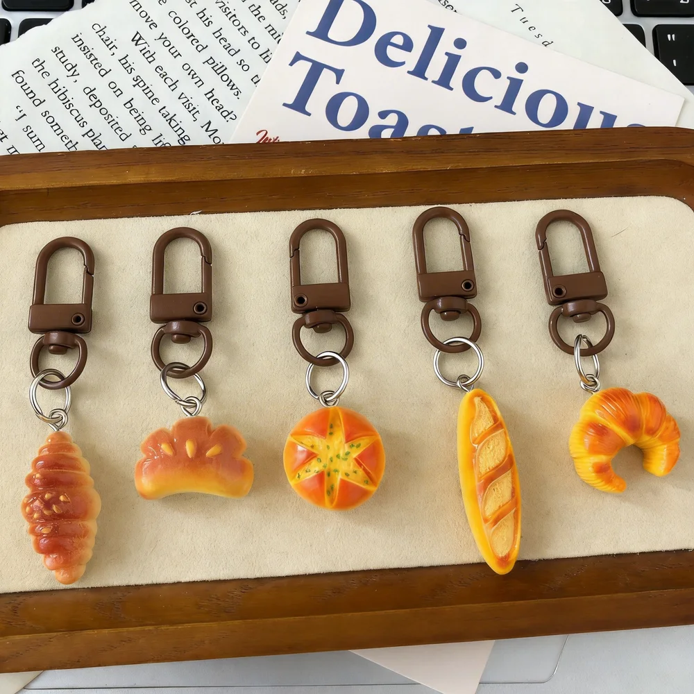 Food Keychain  Creative Bag Charm Bakery Simulation Keychain Eco-Friendly Mini Croissant Keyring For Birthday Gift Car