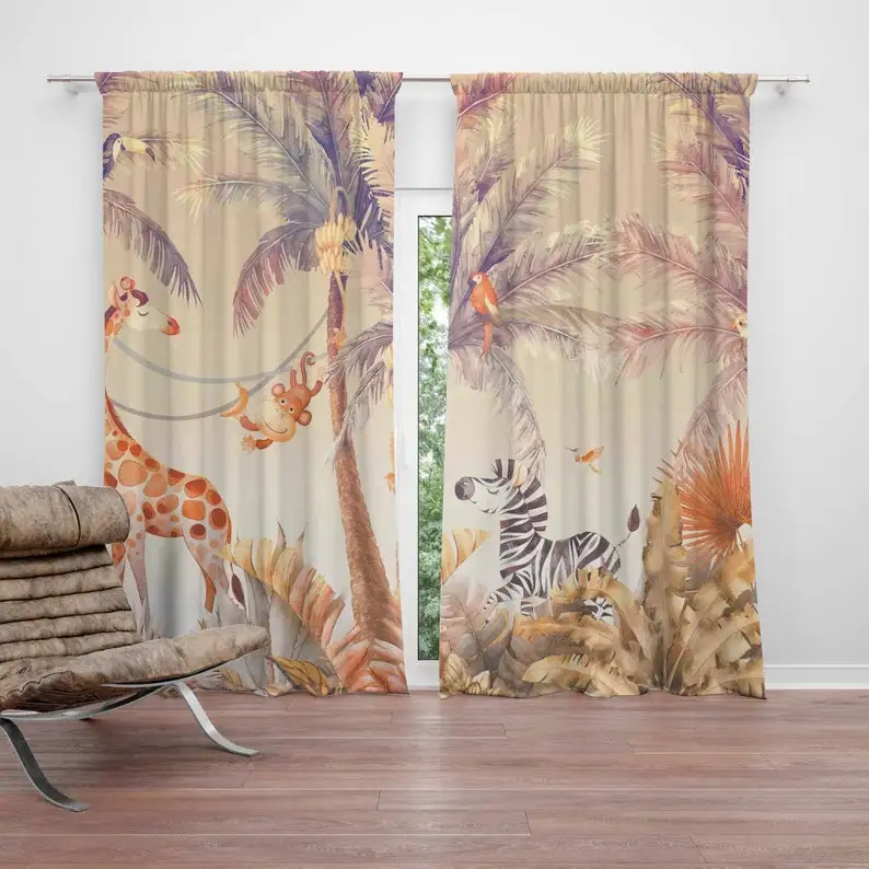 Safari Animals Nursery Curtain Kids Bedroom Black Out Nursery Decor Baby Room Curtains Bedroom Living Room Curtains