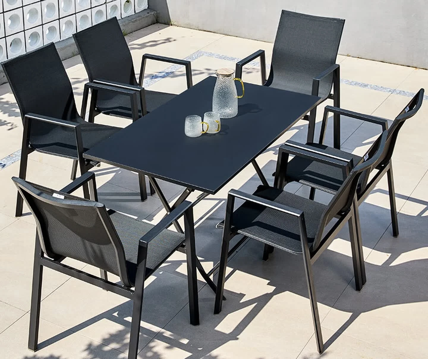 Outdoor tables and chairs, courtyard open-air, modern simple furniture, outdoor casual black table and chair combination