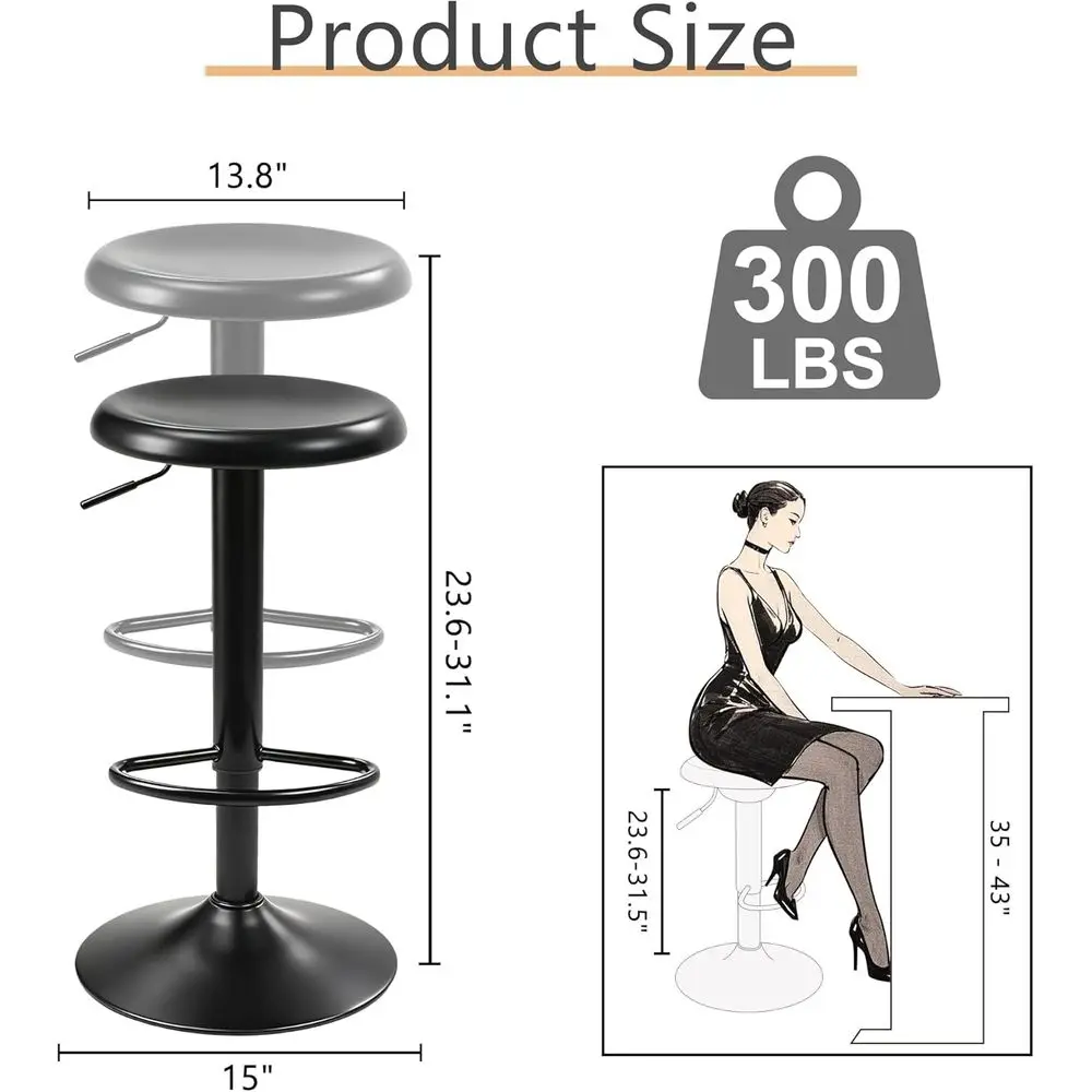 Coppia di sgabelli da bar girevoli regolabili, set di sgabelli senza schienale in metallo ad altezza bancone per isola della cucina o pub, nero