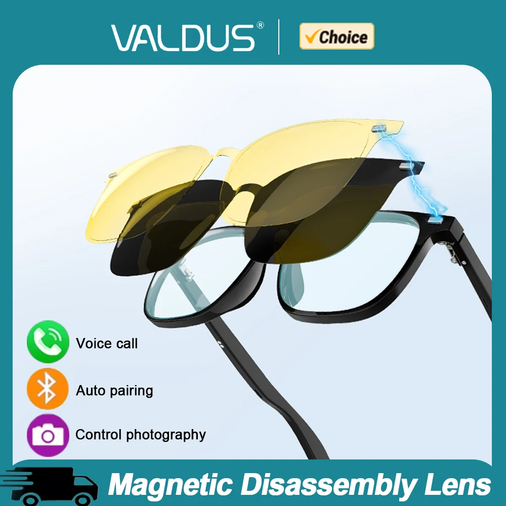 VALDUS V2 Smart Glasses Man Woman ultraviolet-proof BT Call Play music Headphone Voice assistant Magnetic lens For Google Glass