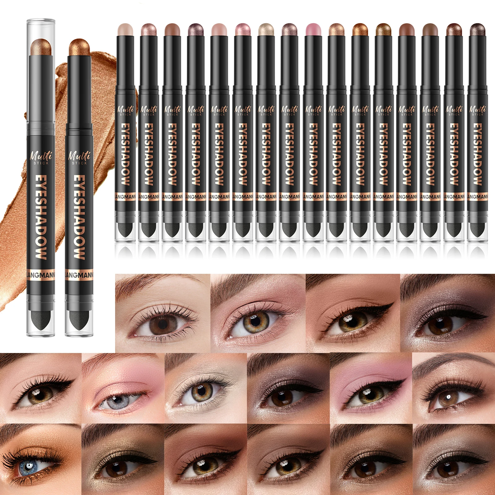 Multi functional double head eye shadow stick, shiny, easy to apply, smooth, lasting, natural makeup effect