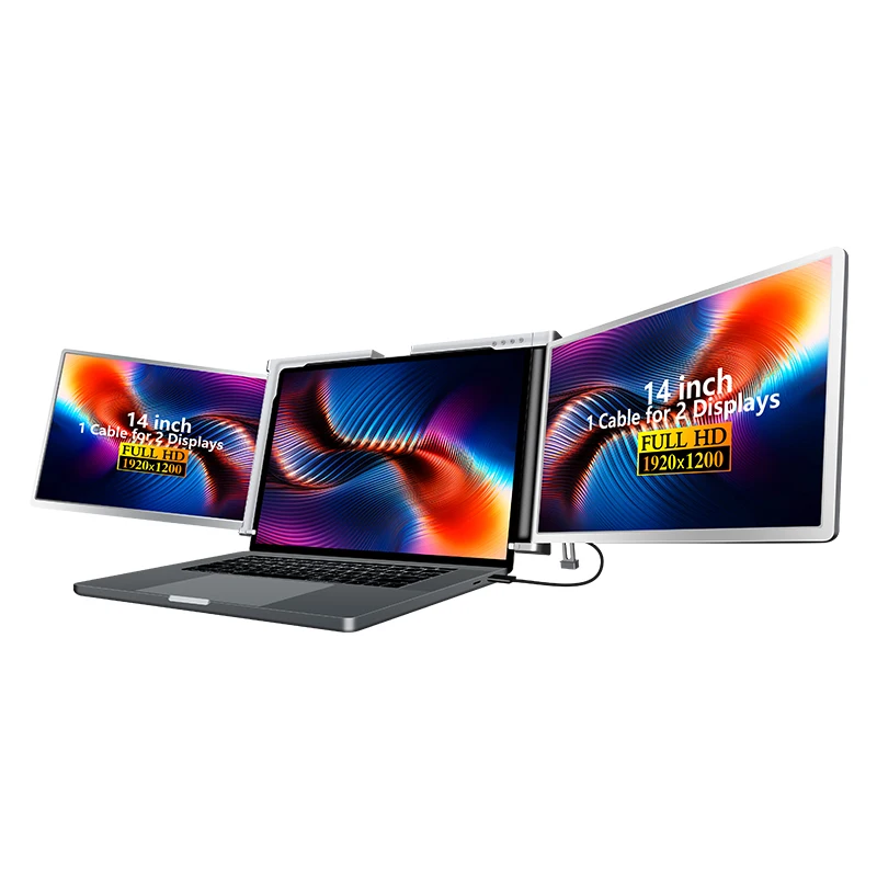 

Distributor Wanted Triple Screen for Laptop-14'' IPS Panel 1200P 1 Cable Connection Adjustable Stand Folding Backlit Led