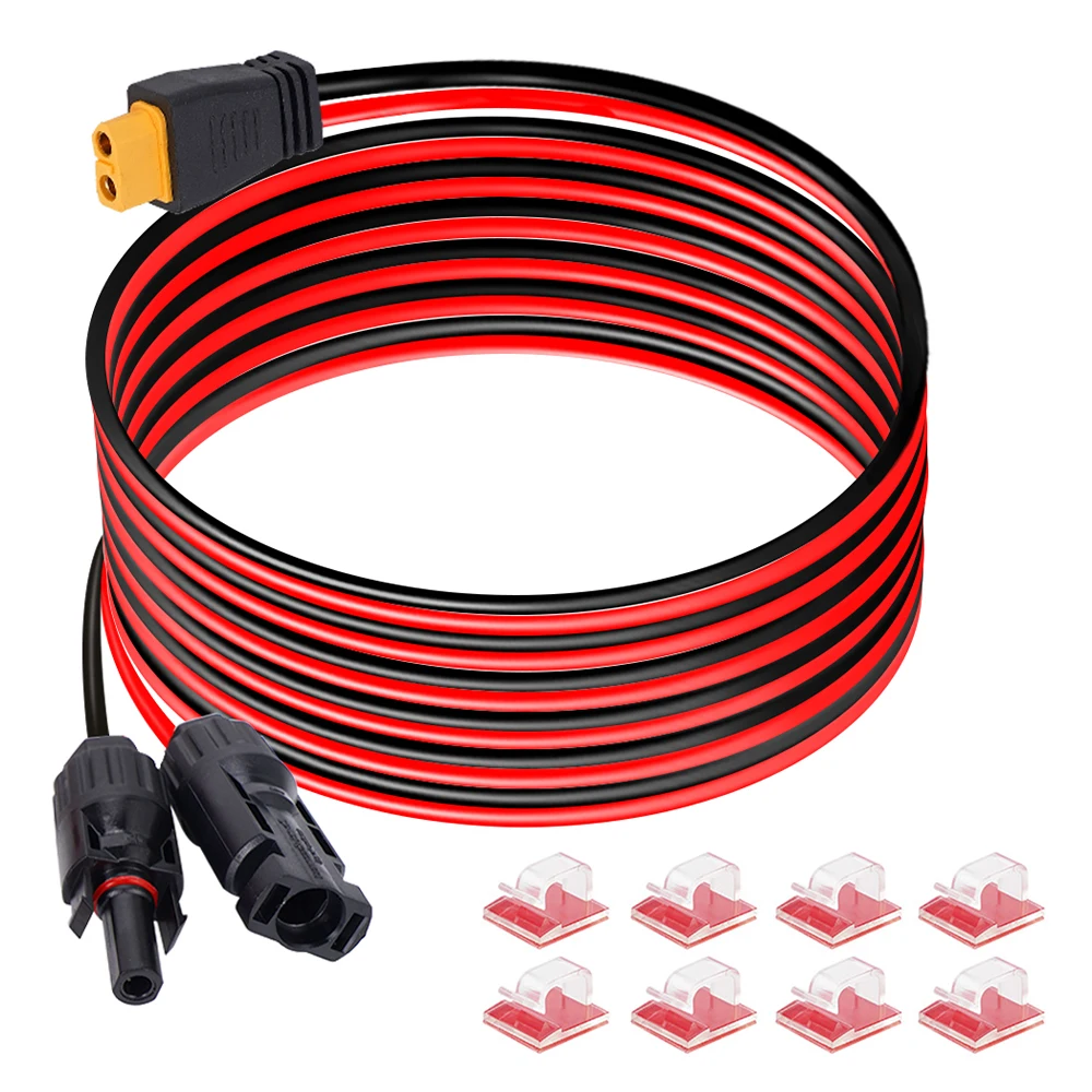 12AWG 6M XT60 Female Extension Cable Quick Connector+8PCS Cable Clips for Auto RV Motorcycle Solar Panel Battery Charging Cable