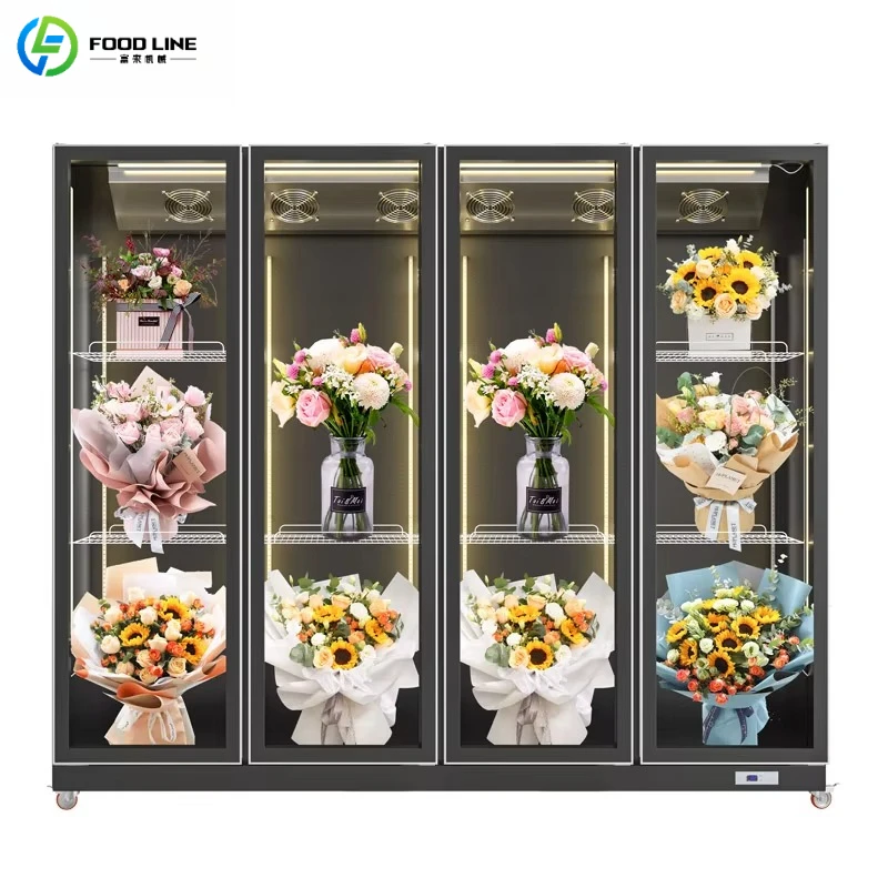 Customized Wholesale Flower Display Cabinet MOQ 2 Panoramic View Glass Vertical Anti Fog Fresh Keeping Floral Showcase Cooler