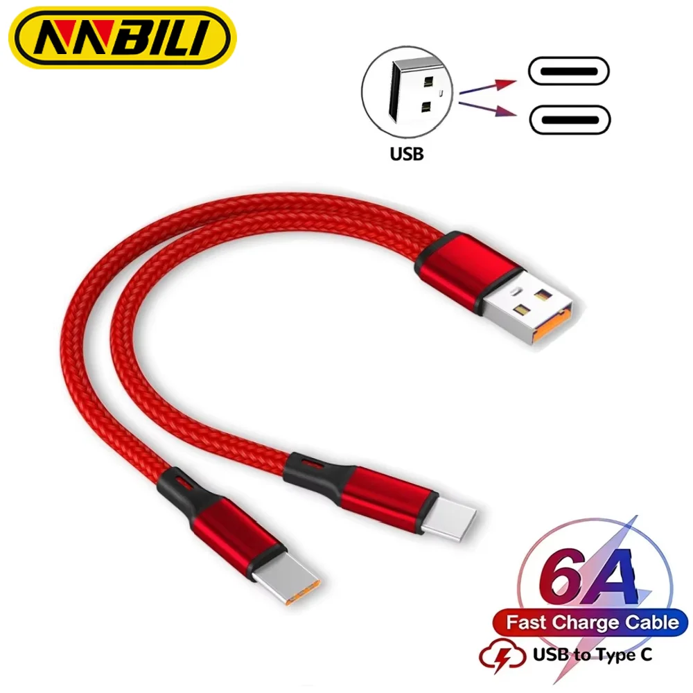 NNBILI 5A 2 in 1 Fast Charging Cable Y Splitter USB to Type C Micro USB Data Cord for Samsung Huawei Xiaomi Redmi Phones