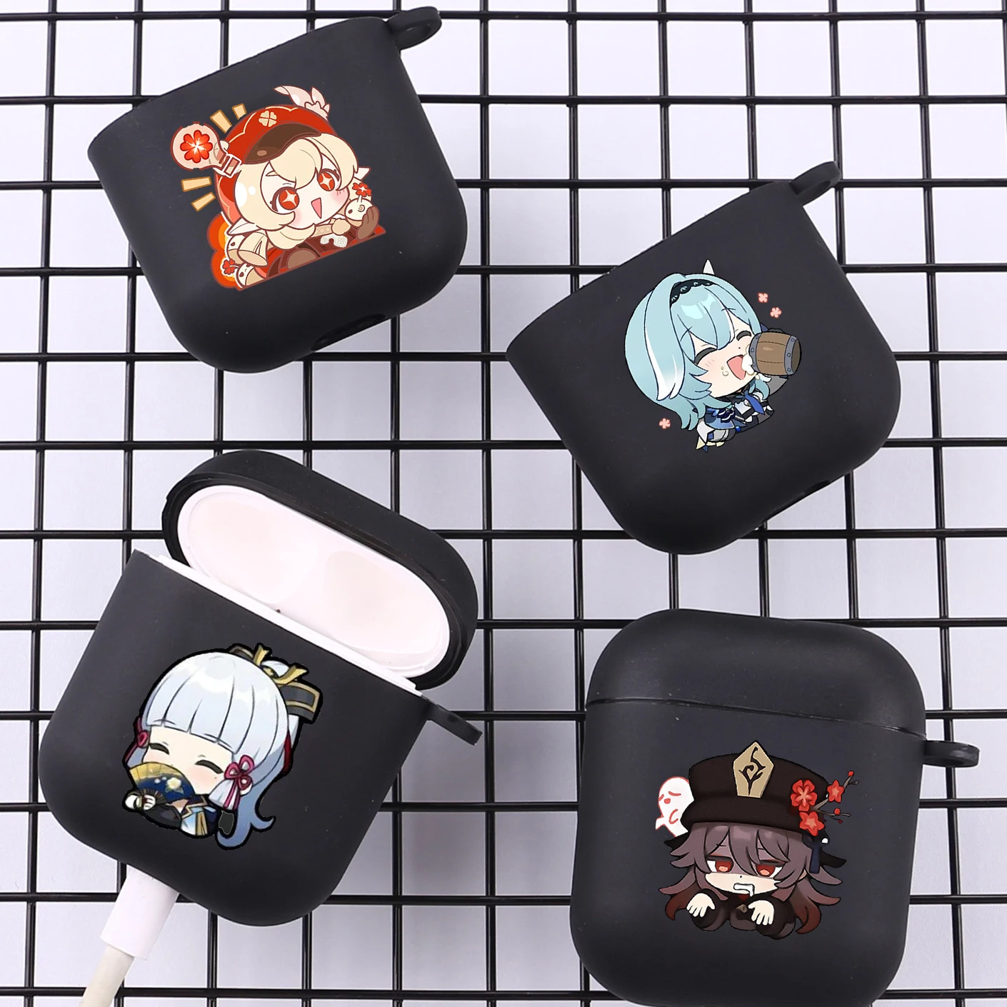 Genshin Impact Anime Cartoon With Hook Case For AirPods 2 3 1 Cases For Apple AirPods Pro 2 Coque Black TPU Soft Earphone Cover