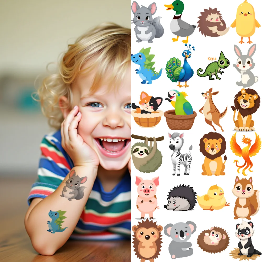 54pcs Temporary Tattoo Waterproof Long-lasting Body Stickers Hedgehog Lion Dinosaur For Arms Girls Children