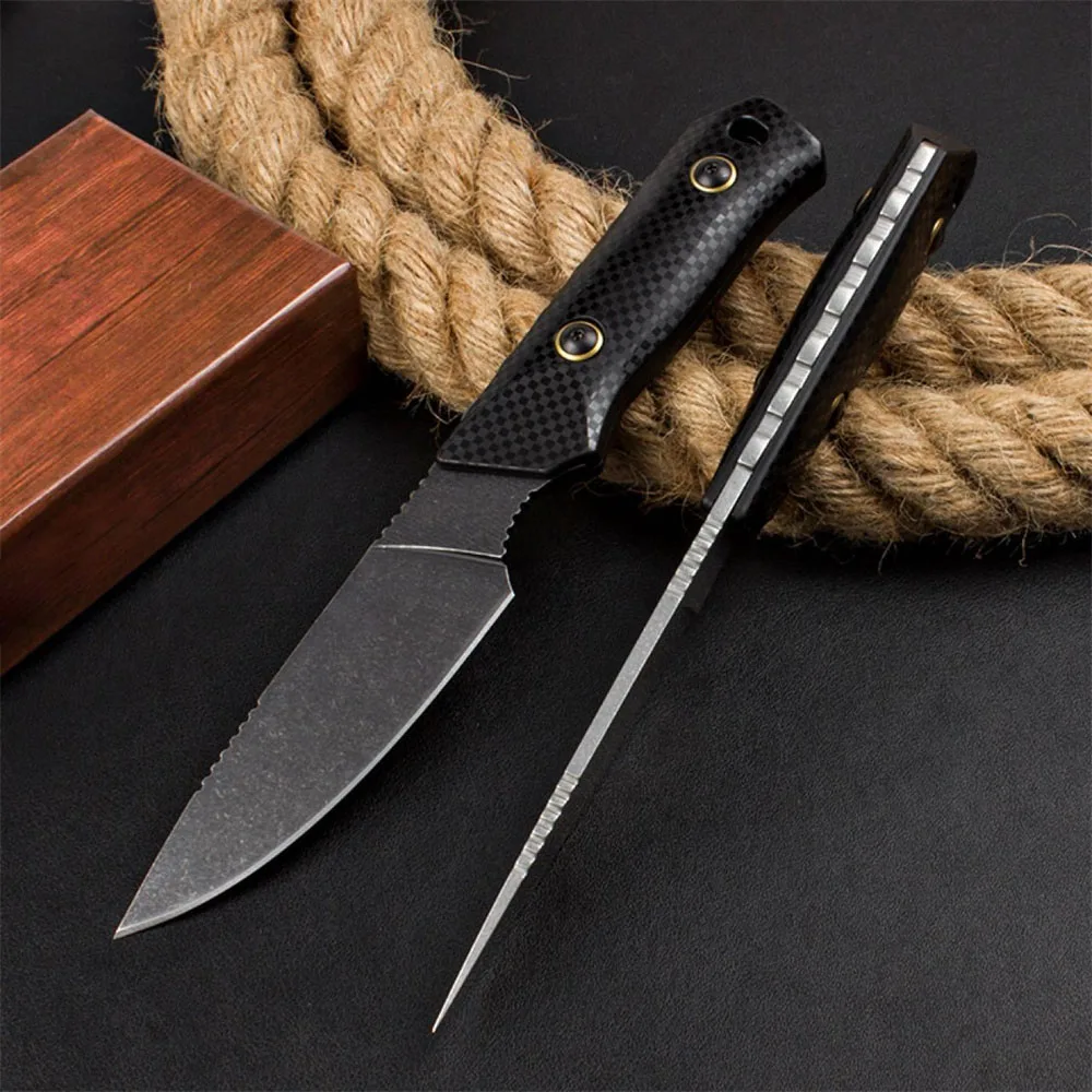 BM 15600OR Raghorn Santoprene Fixed Blade Knife Titanium Coating Blade Outdoor Tactical Military Survival Straight Knife