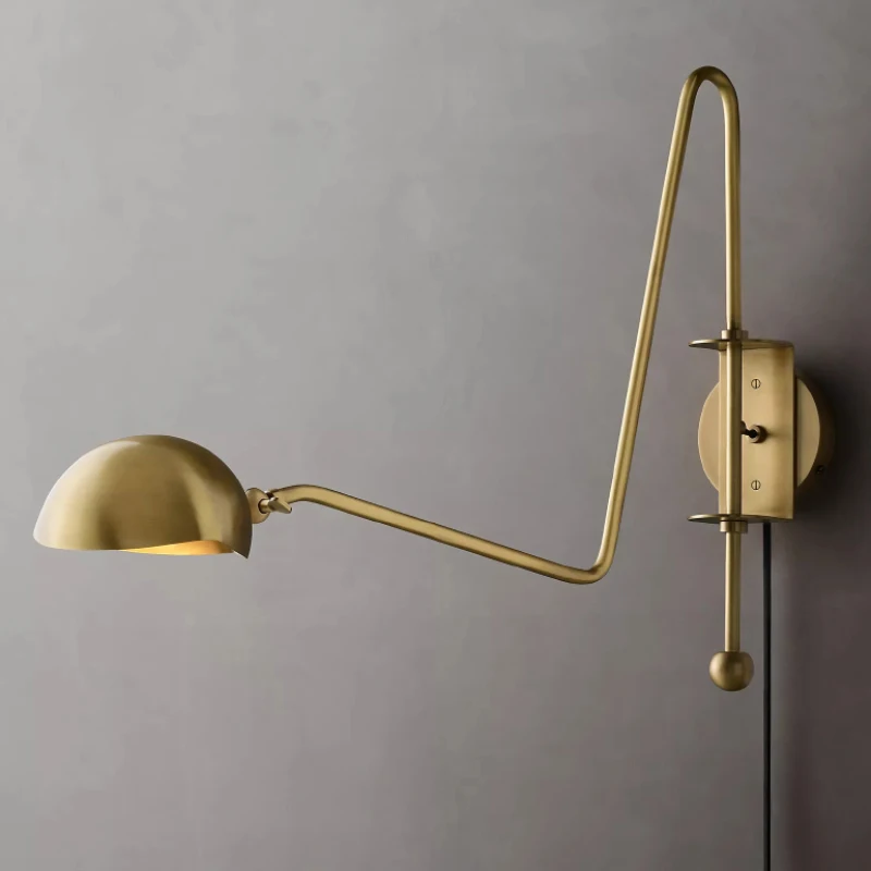 American Style Copper Wall Light Gold Black With Plug Adapter For Foyer Bedroom Reading Study Sconceded