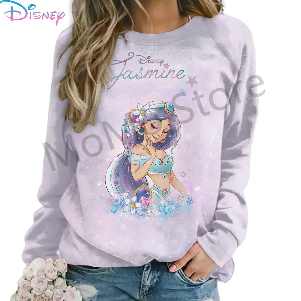 Women's Long Sleeve Sweatshirts O Neck Disney Princess 3D Print S-3XL Pullovers Ladies Fashion Lovely Y2k Winter High Quality