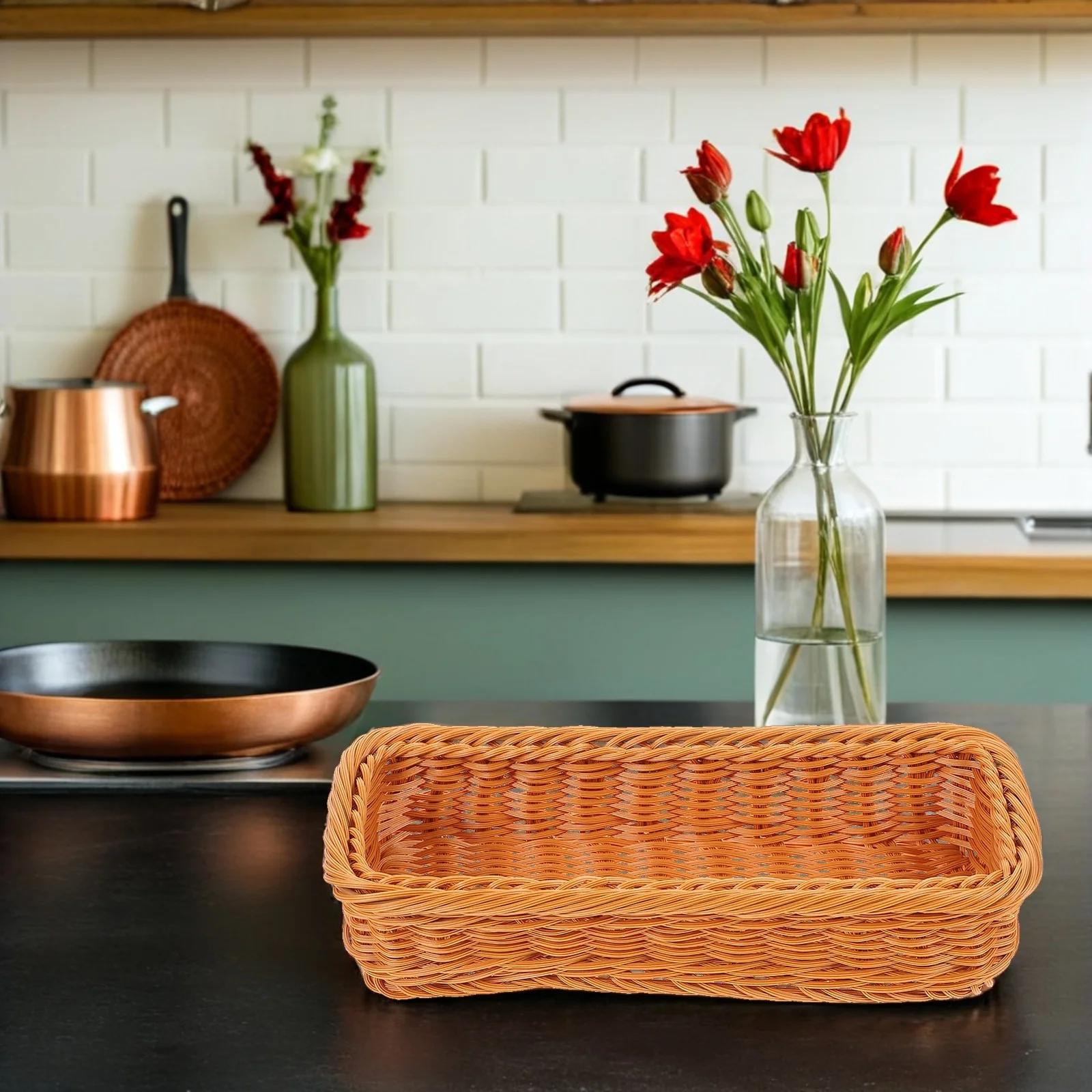 

2pcs Woven Cutlery Organizer Multi-Function Storage For Kitchen Home Plastic Food Storage Handwoven Design Household