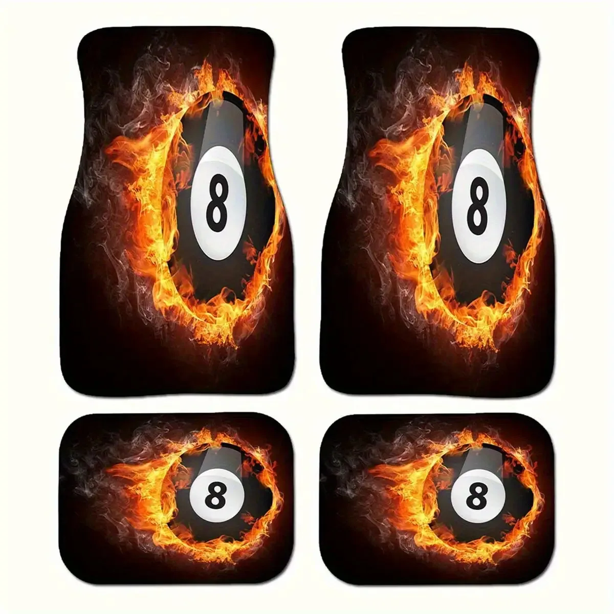 Flaming Eight Ball Car Floor Mats - Complete, Soft Velvet Fabric, Heat-Resistant Up To 230°C, Suitable For Sedans, Vans, Suvs, A