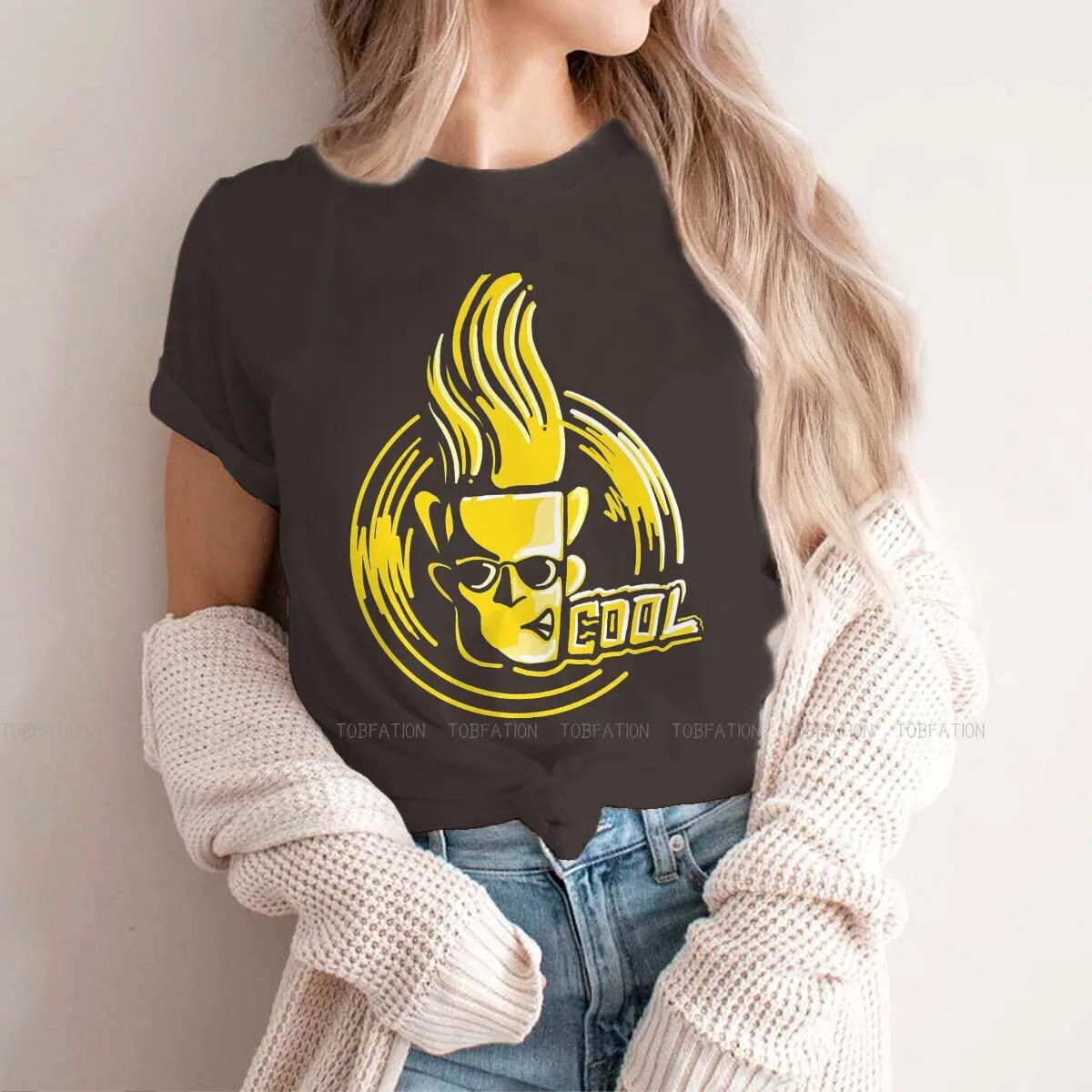 Cool Design Face Illustration  O Collar TShirt Johnny Bravo Bravo Cartoon Pure Cotton Basic T Shirt Woman Individuality Big Sale