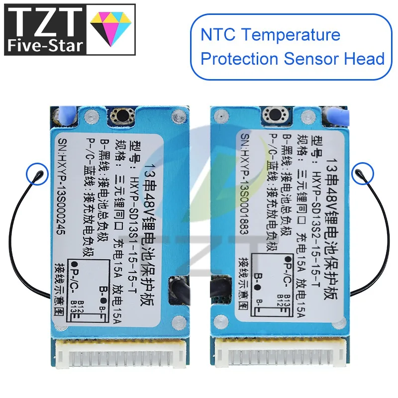 Imagem -04 - Bms 13s 48v 15a Lmo Ternário Li-ion Lítio 18650 Bateria Charge Protection Board com Dissipador de Calor Comum com Controle de Temperatura