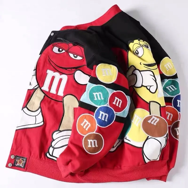 Spring Winter Red Embroidery Baseball Jacket Men Women Loose Bomber CoatStreetwear Long Sleeve Thicken Quilted Outerwear