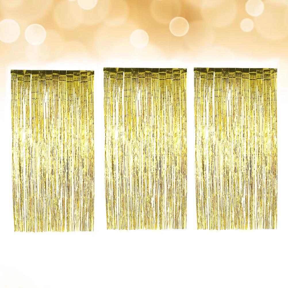 

3 Pcs Window Foil Curtains Decorate Party Decoration Metallic Tinsel Fringe