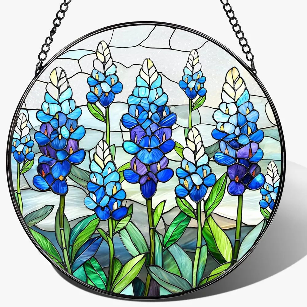 

Орнамент-ловец солнца Texas Bluebonnet, подвеска из витражного стекла для окна, подвесные украшения-ловцы солнца для окон, декор для окон
