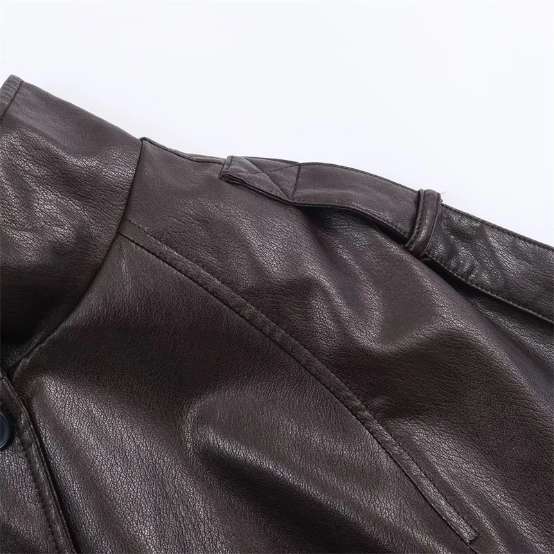 2025 가을/겨울 패셔너블하고 우아한 고급 인조 가죽 스탠드 칼라 재킷 트렌디한 가을 겨울 아우터웨어