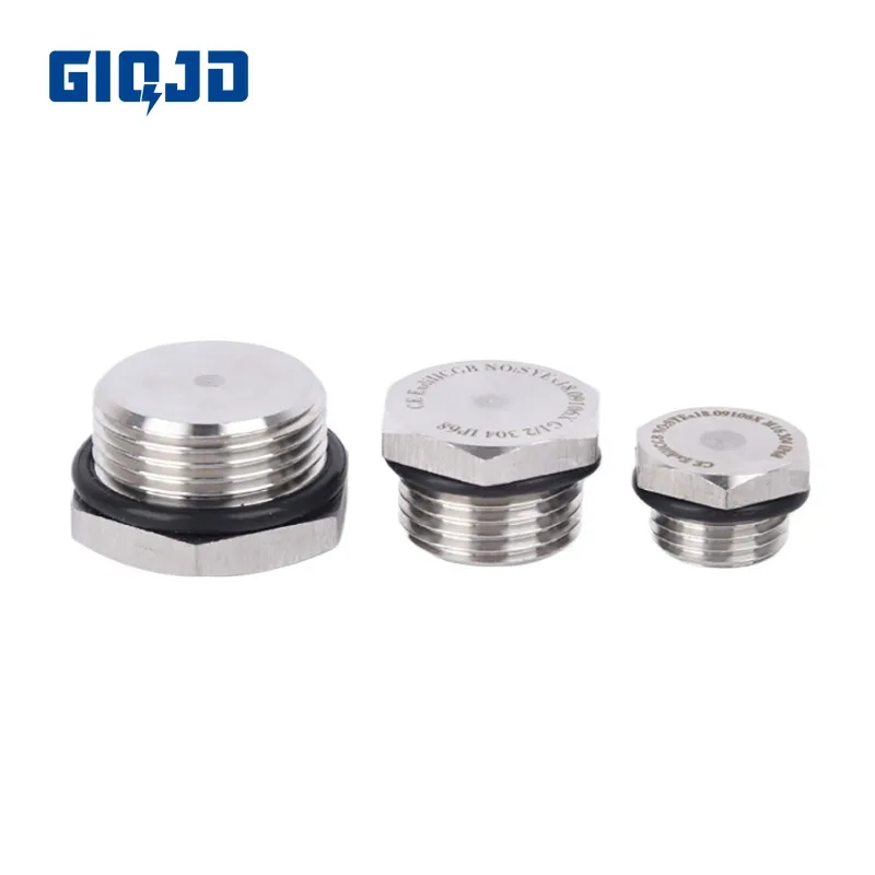 

304 Stainless Steel Outer Hexagonal Solid Explosion-Proof Plug M12/14/16/18/20/22/25/27/32 x 1.5 Male Threaded Ring Sealing Plug