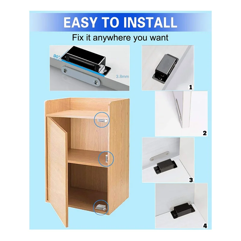 HFES 4-Pack Magnetyczny zatrzask do drzwi Wysoki magnetyczny zatrzask do drzwi Wytrzymały zatrzask ze stali nierdzewnej do zatrzasku szuflady drzwi kuchennych Czarny