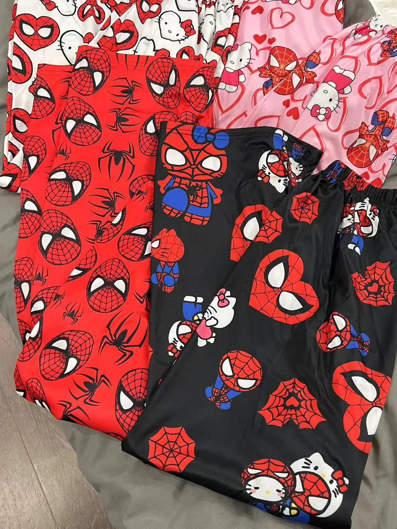 Anime Spiderman Hello Kitty Pajama Trousers Y2K Women Fall/winter Kawaii Fluffy Warm Granny Trousers Fashion Loose Pyjama Toys