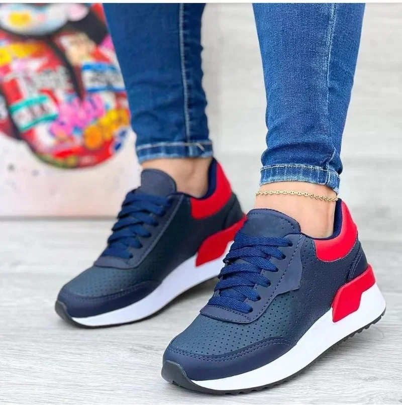 Women's lace-up sneakers, outdoor walking shoes, plus size, solid color, stylish, new Spring 2024 women shoes