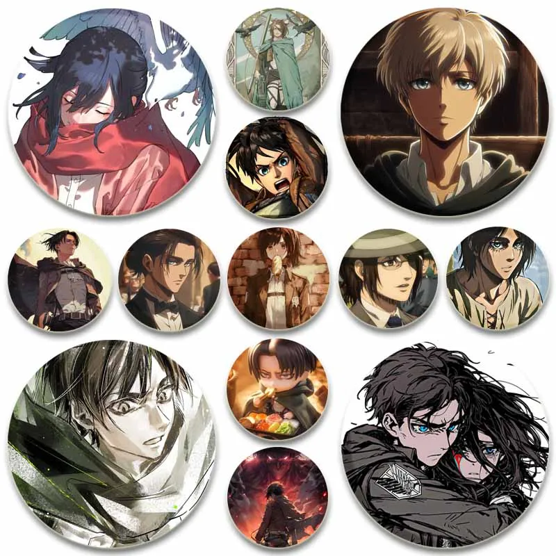 Anime Attack on Titan 32/44/58mm Simple Button Pins,Snap in Design Brooches,Eren Yeager Mikasa·Ackerman Cartoon Badge