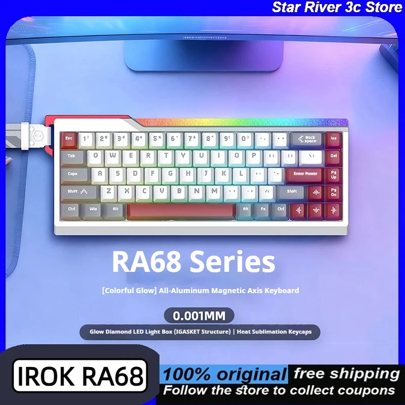 IROK RA68 Magnetic Axis Keyboards RT0.001mm 8KHz Polling Rate 0.08ms Low Latency Dual MCU Full-Link Direct Connection for Gaming