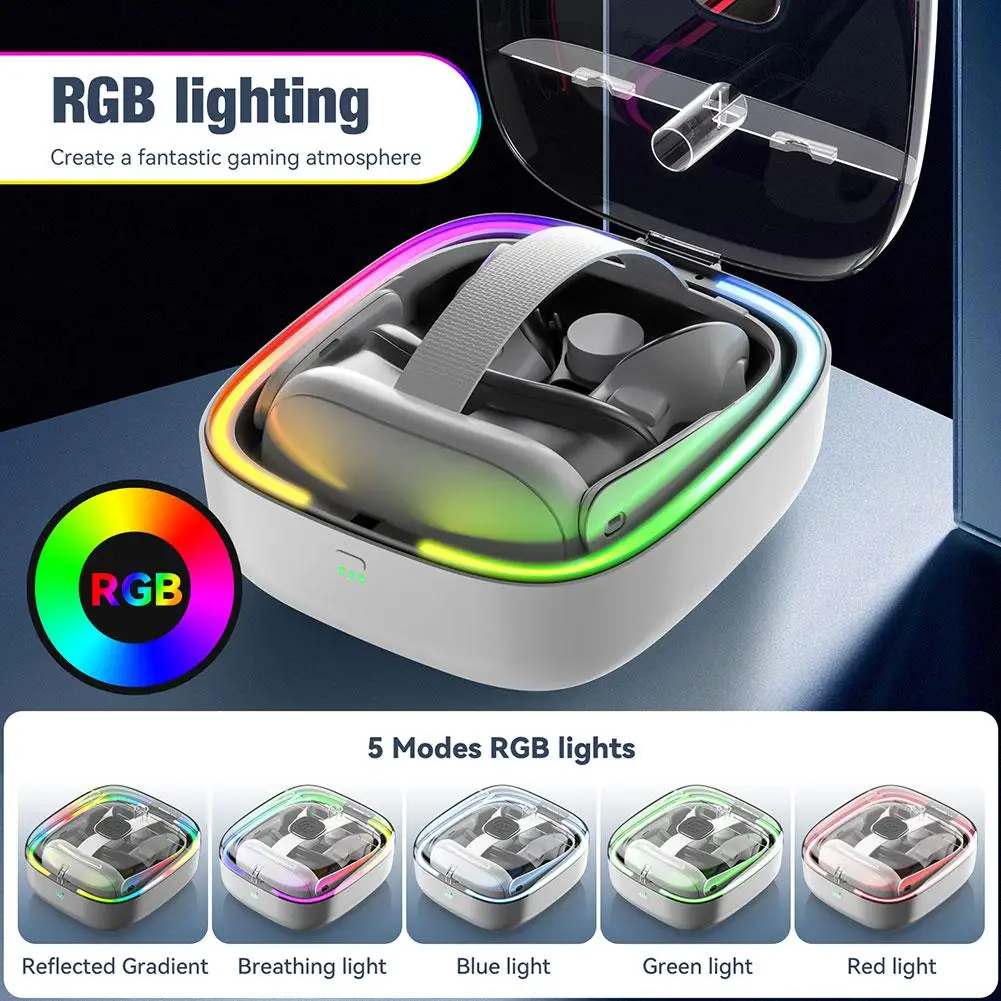 Imagem -02 - Doca de Carregamento com Luz Rgb Pilhas Suporte do Organizador Estojo de Carregamento Bolsa Portátil Apto para Oculus Meta Quest 3