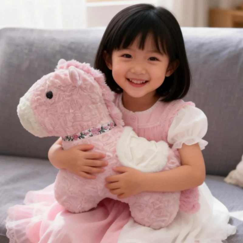 وسادة على شكل حصان وردي بطول 55 سم، دمية محشوة للعناق، ألعاب حيوانات لطيفة، وسادة للعناق والرمي للفتيات، ديكور منزلي للأريكة