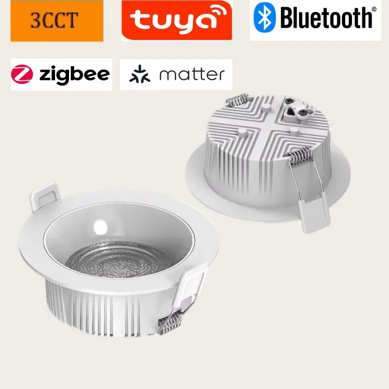 LED Recessed Smart Downlight, 3CCT Tuya Bluetooth Zigbee Matter, Indoor Anti-glare Ceiling Lamp