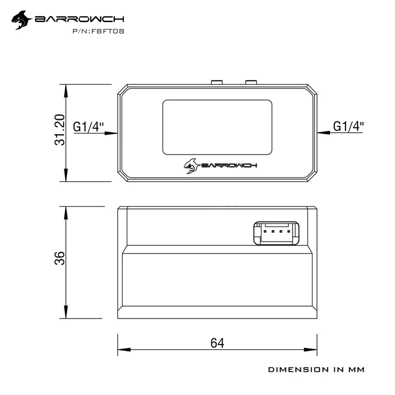 

BARROWCH PC Water Cooler Термометр/OLED-расходомер Системный монитор, FBFT08, интеллектуальная сигнализация мониторинга G1/4"
